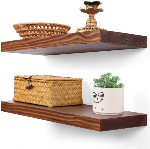 BGMG Wood Floating Shelves for Wall 18 inch Set of 2, Rustic Wooden Wall Mount by BGMG