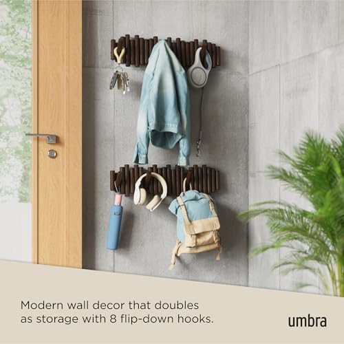 Umbra Picket Coat Rack, Wall Mount 8 Flip-Down Coat Hooks - Image 4
