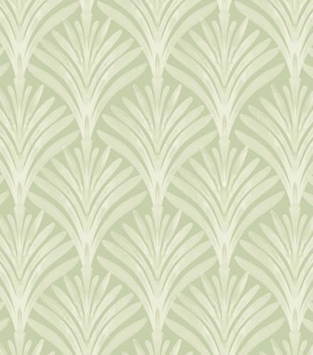 Hopepak Green Peel and Stick Wallpaper, Sage Green Modern Art Deco Wallpaper by Hopepak
