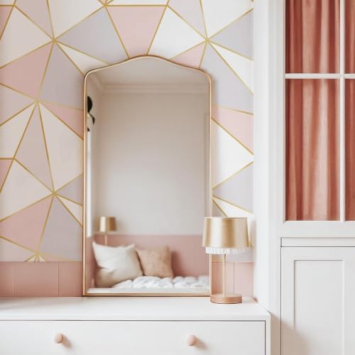 Pink Gold Geometric Peel and Stick Wallpaper Mosaic Wall Paper - Image 3