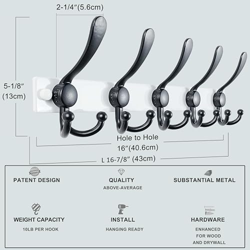 Dseap Coat Rack Wall Mount, Heavy Duty 12-Gauge Base vs Flimsy 1mm, - Image 3