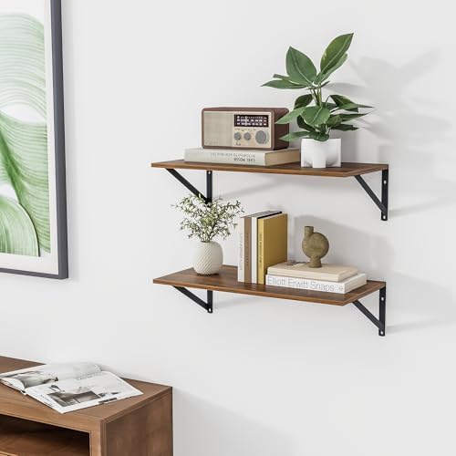 Heimlove 24W x 12D Deep Floating Shelves Set of 2 Walnut - Image 5