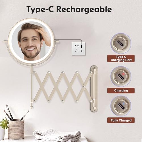 8" Rechargeable Wall Mounted Makeup Mirror Double Sided Magnifying - Image 5