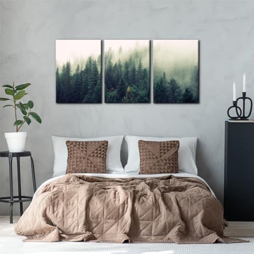 Pacimo Canvas Print Wall Art Set Aerial View of Pine Trees in Mist Nature - Image 4