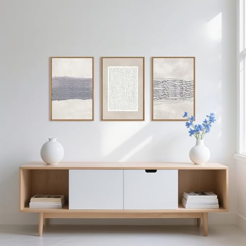 HOURIA Blue White Abstract Neutral Framed Canvas Wall Art Set- 24"x36"x3 - Image 3