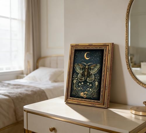 Vintage Gold Framed Butterfly Canvas Wall Art Dark Academia Gothic Moths and - Image 5