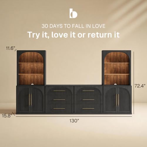 BELLEZE Jagger 130" Wall Unit 6-Piece Modular TV Stand - Image 2