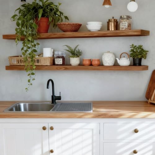 ROGMARS 72 Inches Long Walnut Floating Shelves by 100RealSolidWood