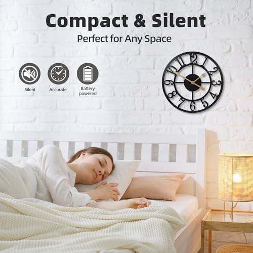 Wall Clock Battery Operated, Silent Non Ticking Modern Rustic Metal Small Clocks - Image 4