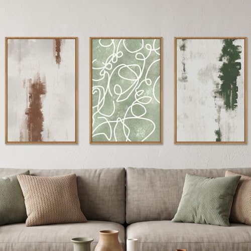 Aryroi Abstract Green Brown Geometric Framed Canvas Wall Art Set, Minimalist by Aryroi