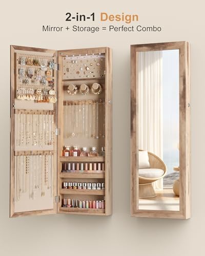 Nicetree 6 LEDs Jewelry Armoire, Hanging Mirror Jewelry Cabinet - Image 3
