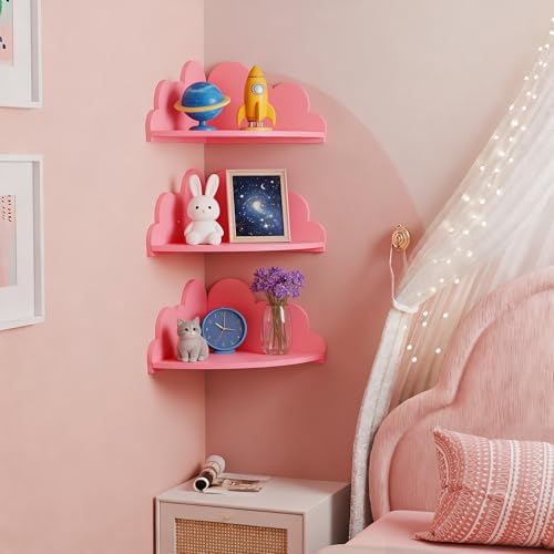 Cloud Corner Floating Shelves, Cute Nursery Wall Decor, Small Wooden Display - Image 2