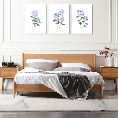 Hydrangea Wall Art Set of 3, Modern Minimalist Botanical Room Decor, - Image 2