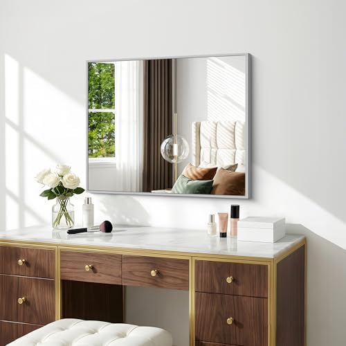 BONEWEI Silver Bathroom Mirror, 24x30 inch Wall Mirror - Image 5