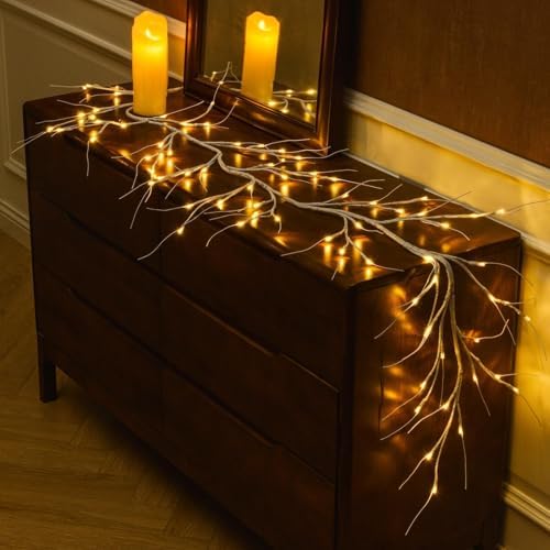 White Birch Garland with Lights 6ft 72LED by CAMANTU