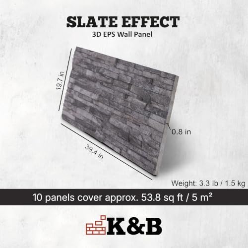 K&B Panels 3D Wall Panels, Slate Effect Styrofoam Wall Panelling Kit, - Image 3