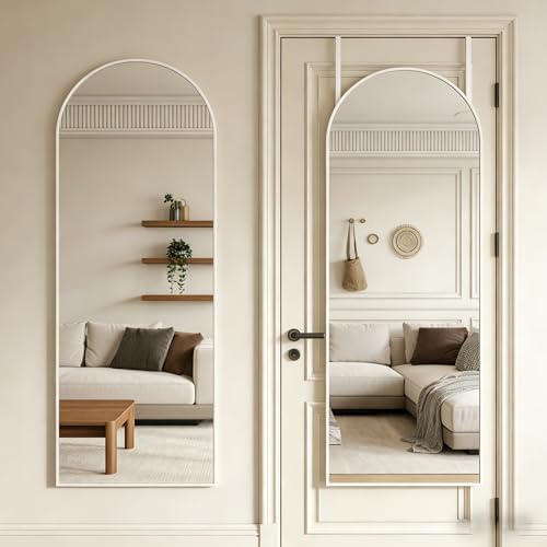 14" x 48" Arched Full Length Mirror White Frame Over Door & Wall Mounted by ARMSET