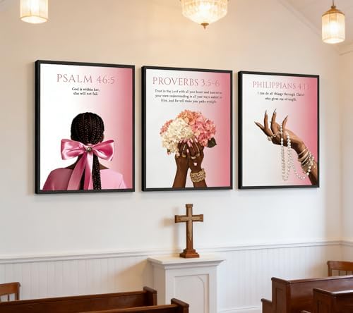 3Pcs Trendy Pink Christian Canvas Wall Art, Preppy Bible Verse Posters Print - Image 5