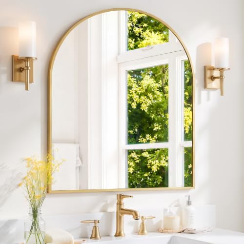 Arched Wall Mirror 38x30 Inch Gold Bathroom Vanity Mirror by SageNest