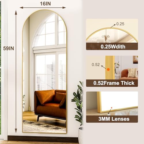 HARRITPURE 59"x16" Arched Full Length Mirror, Arch Floor Mirror - Image 4