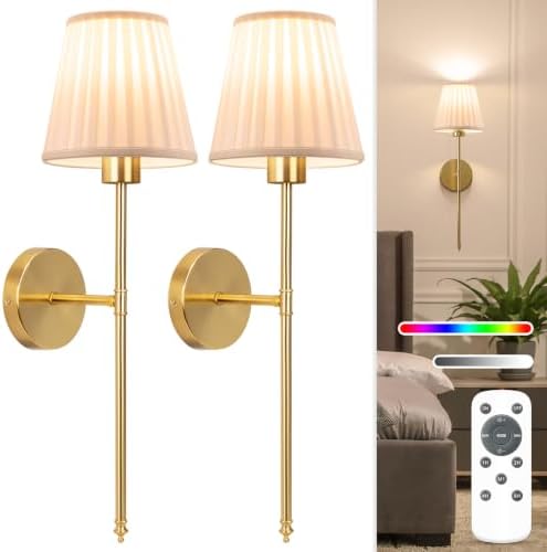NIORSUN Battery Operated Wall Sconce Set of 2, 9 Colors Wireless Wall Lamps by NIORSUN