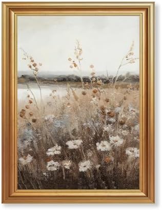 EJPFOGV Vintage Wildflower Meadow Landscape Framed Canvas Wall Art 12x16 in by FramedCanvasWallArt