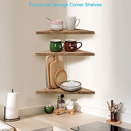 Joiishom Corner Wall Shelf Set of 3, Floating Corner Shelves, Rustic Wood Wall - Image 6
