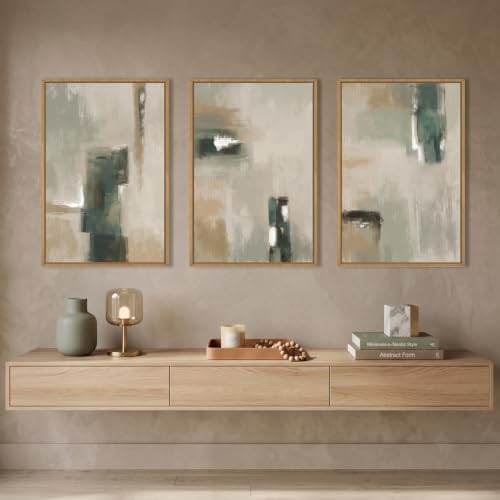 Large Abstract Green Brown Framed Canvas Wall Art, Modern Brush Stoke Wall Decor - Image 2