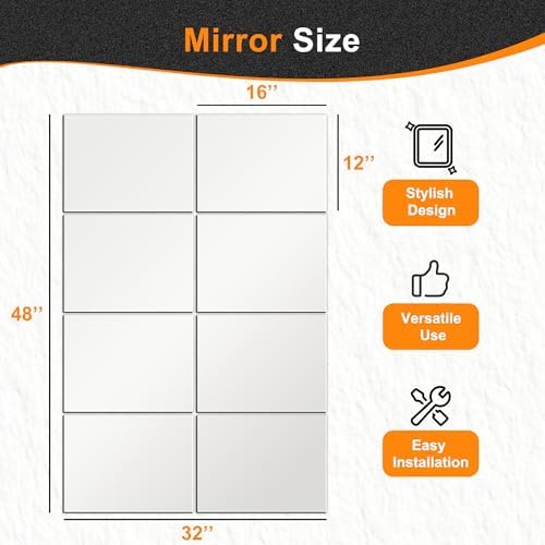 Delma Frameless Mirror Tiles 16"x12"x8 Pcs Wall Mounted - Image 3