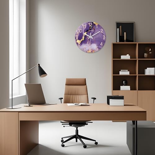 Purple Gold Glass Wall Clock 16 Inch Silent Non-Ticking - Image 5