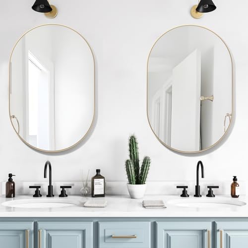 Oval Bathroom Mirror Capsule Wall Vanity Mirror, 2 Pieces 20"x30" Pill Mirrors by NEUWEABY