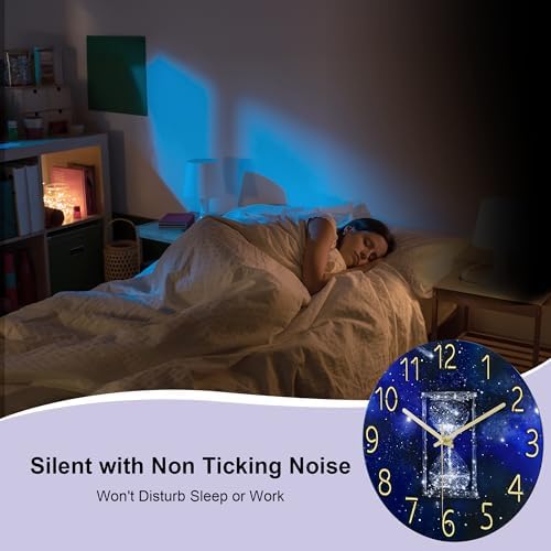 Lafocuse 12 Inch Glass Galaxy Blue Wall Clocks Battery Operated Hourglass - Image 4