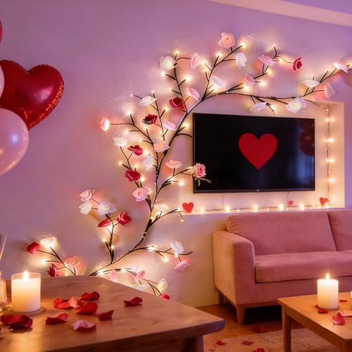Rose LED Tree Branch Lights for Wall, Rose Blossom Vine Lights Decor - Image 4