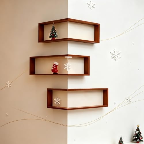 Corner Floating Shelves Wall Mounted Set of 3, Wooden Wall Corner Shelf Display - Image 5