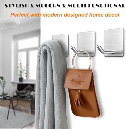 FOTYRIG Adhesive Towel Hooks 15lbs No Drill Wall Hooks Stick on Wall Hangers - Image 6