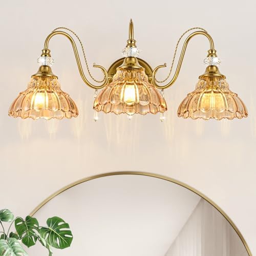 Vintage Bathroom Vanity Light, 3-Light Brushed Gold Finish Wall Sconce by Unknown