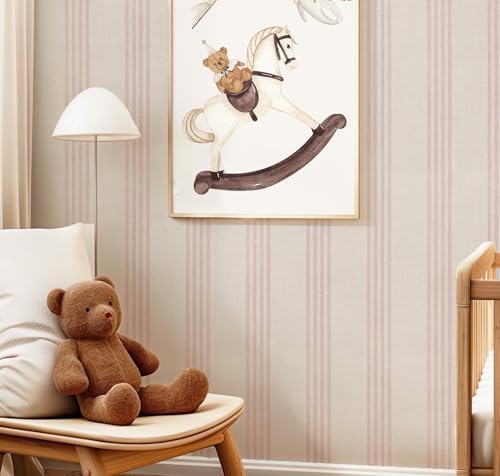 RollsRolla Pink and Beige Striped Peel and Stick Wallpaper, Cottage Farmhouse - Image 4
