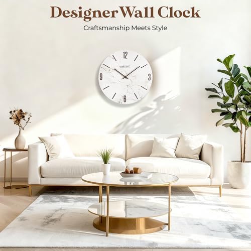 16 Inch Silent Non-Ticking Modern 3D Wall Clock Walnut Crest, Glass Face - Image 2