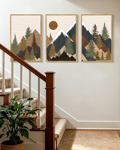 KUVIOKE Landscape Mountain Wall Art 16x 24in Large Set Sunrise Pine Tree Forest - Image 6