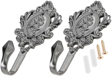Curtain Holdbacks Small Lightweight Hooks, Vintage Black Rose Pattern - Image 2