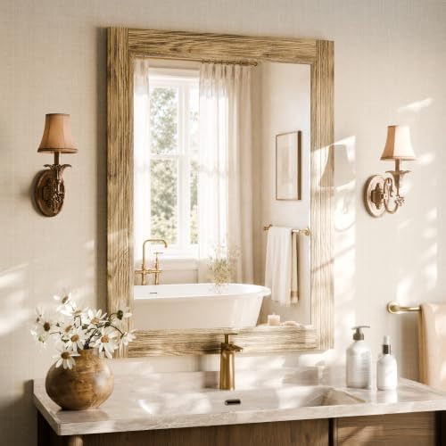 Rectangular Wall Mirror 30" x 40", Solid Wood Frame Bathroom Mirror - Image 2