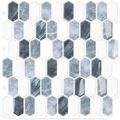 10-Sheet Backsplash Peel and Stick Tile Faux Marble 12"x12" White Blue Long by Bumoo