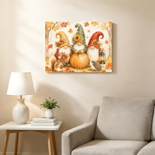 Thanksgiving Gnomes Wall Art For Living Room Fall Pumpkin Squirrel Maple Leaf - Image 2
