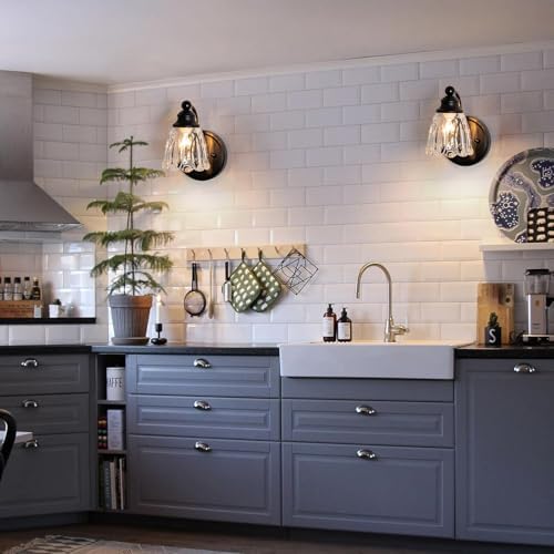 KSRYSZCQ Vintage Black Wall Sconce Set ot Two, Hardwired Matte Black Bathroom - Image 2