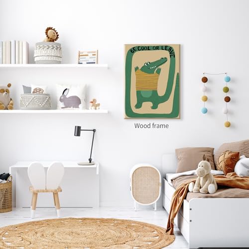 Funny Green Crocodile Wall Art Cute Jungle Animal Quotes Be Cool or Leave - Image 3