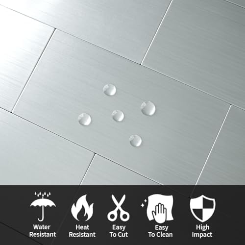 AULIGET 4-Piece Stainless Steel Subway Tile Peel and Stick Backsplash, Laundry - Image 3