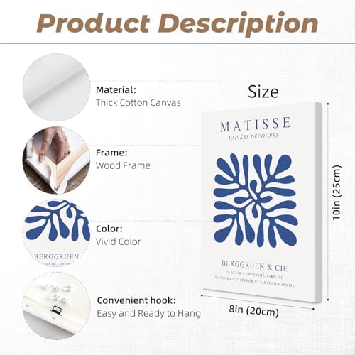 Blue Matisse Wall Art Prints Abstract Aesthetic Canvas Decor Trendy Henri - Image 2