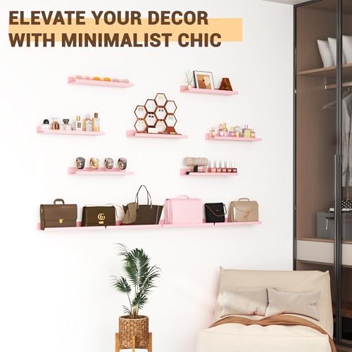Qukaka 15" Floating Shelves for Wall, 3 Pack Pink Display Ledges - Image 3