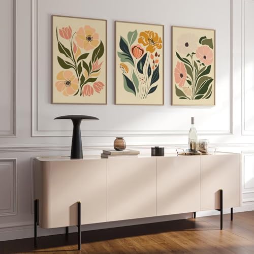Boho Flower Wall Art Decor Abstract Floral Canvas Wall Art Pictuers Botanical - Image 5