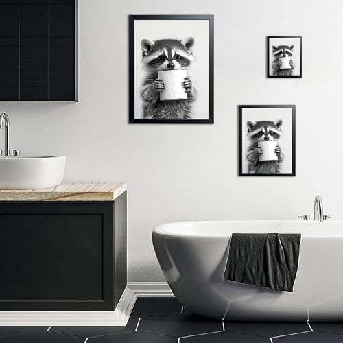 XYHYRA Bathroom Wall Art, Cute Black and White Raccoon Canvas Prints Poster - Image 4